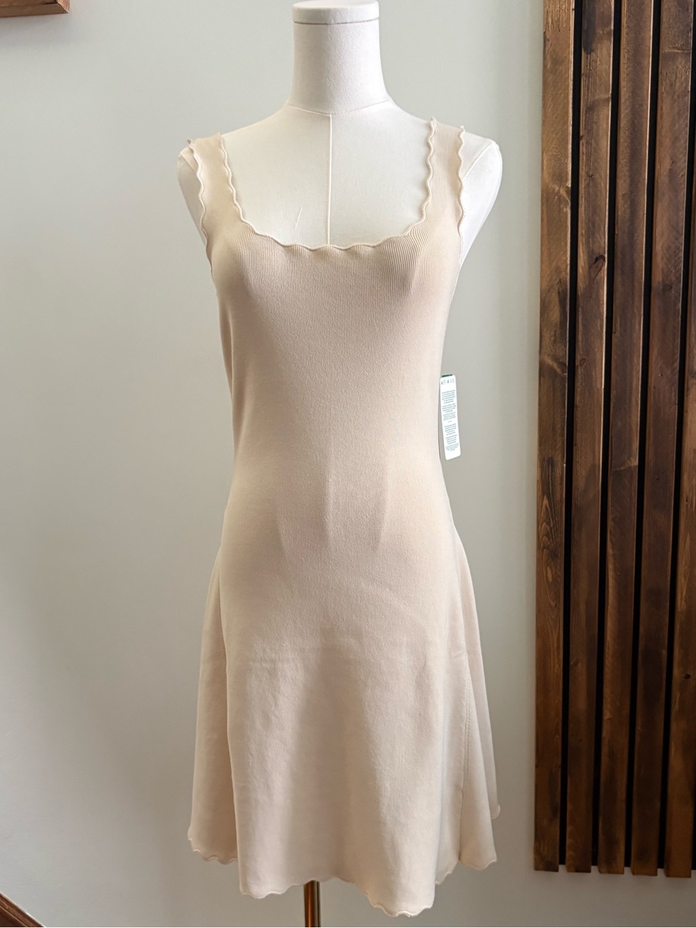 Simons Cream Knit Slip Dress with Scalloped Trim